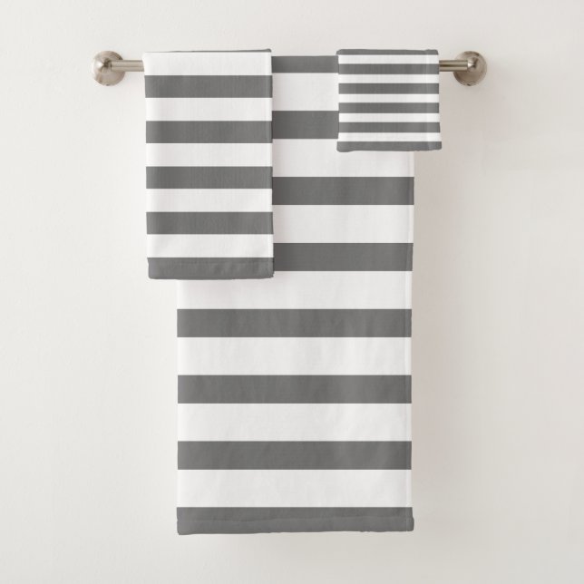 Modern Gray And White Striped Bath Towel Set (Insitu)