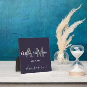 Modern Gray & Blue  Monogram Wedding Keepsake   Plaque