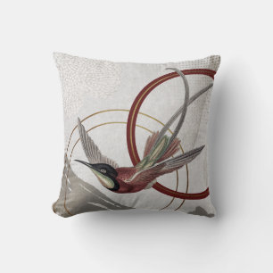 Modern Gray & Burgundy Hummingbird Throw Pillow