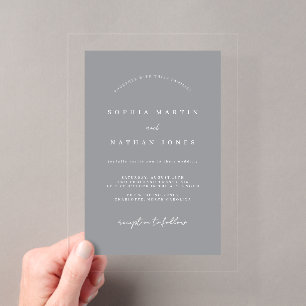 Modern Gray Clear Minimalist Wedding  Acrylic Invitations