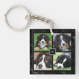 Modern gray family custom photo collage monogram keychain