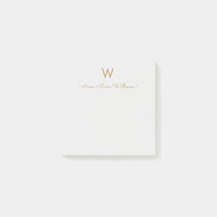 Modern Gray Gold Script Monogram Post-it Notes