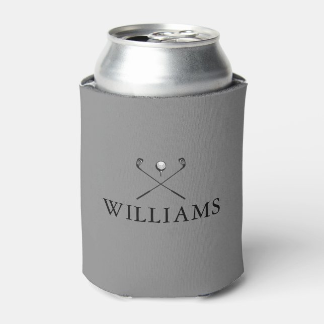 Modern Gray Personalized Name Golf Clubs Can Cooler (Can Front)