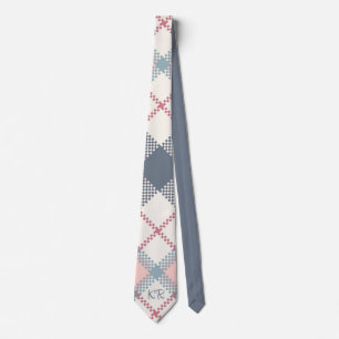 Modern Gray Pink White Cross Stitch Initials Tie