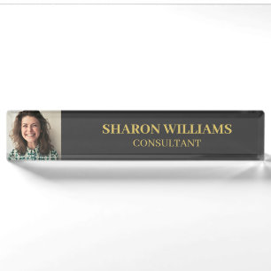 Modern Gray Professional Custom Photo Executive Nameplate