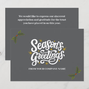 Modern Gray Season Greetings Business Holiday Card