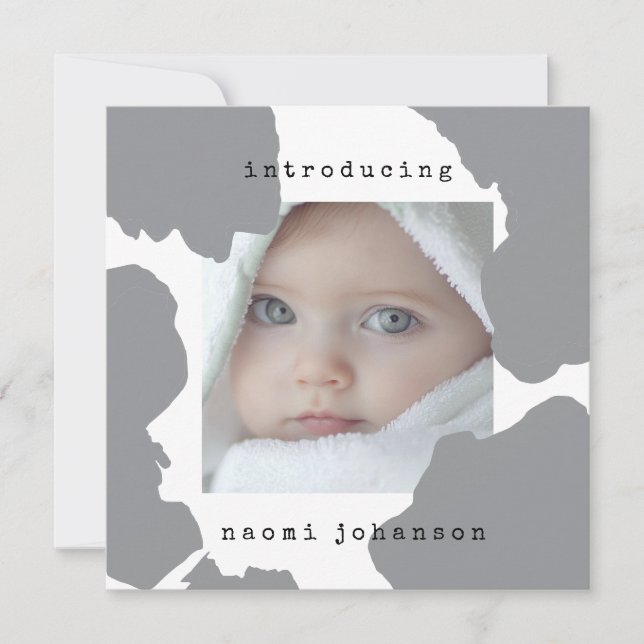 Modern Gray Watercolour Baby Announcement (Front)