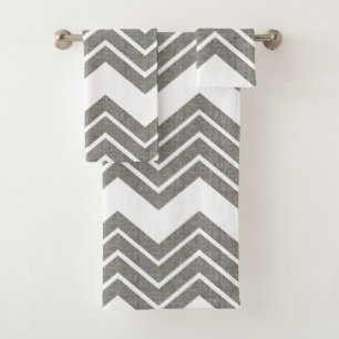 Modern Gray & White Chevron Pattern Editable Color Bath Towel Set