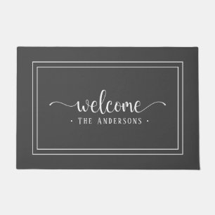 Modern Gray & White Welcome script Family/Company Doormat