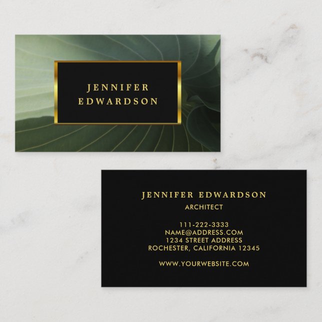 Modern grean leaf black and gold professional business card (Front/Back)