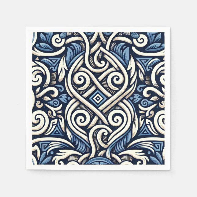 Modern Greek blue and white pattern Napkin (Front)