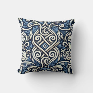 Modern Greek blue and white pattern Throw Pillow