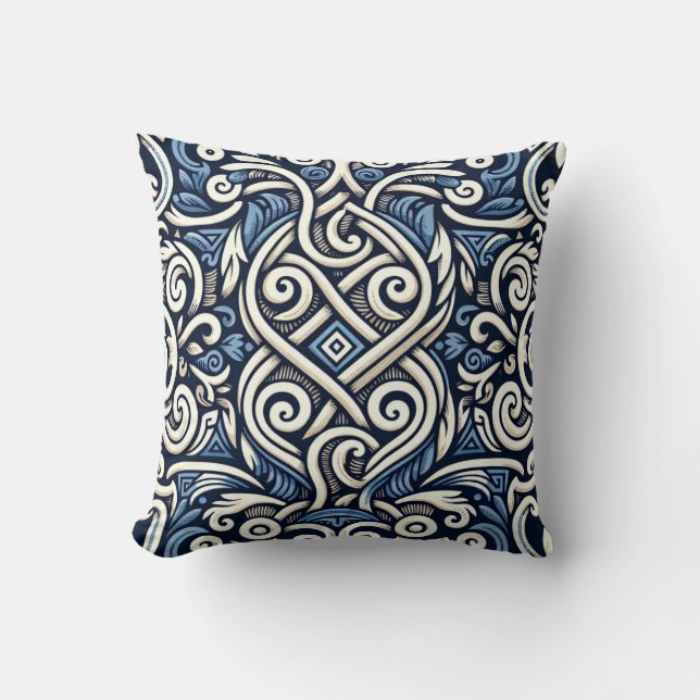 Modern Greek blue and white pattern Throw Pillow (Front)
