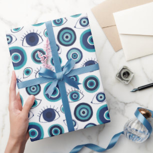 Modern Greek Evil Eye Pattern Wrapping Paper