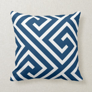 Modern Greek Key Pattern in Navy and White Throw Pillow