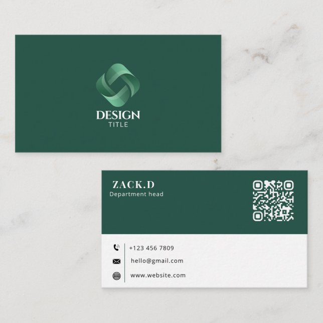 Modern Green 3D Logo QR Code Professional Business Card (Front/Back)