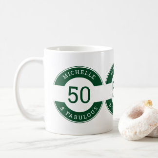 Modern Green 50 and fabulous Birthday Party Name Coffee Mug