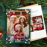 Modern green 5 photo collage Merry Christmas Holiday Card<br><div class="desc">Simple minimal stylish five custom family photos "Merry Christmas and A Happy New Year" (changeable) typography script text overlay Christmas holiday card template with a forest green frame and snowflakes.                       Easy to personalize with your pictures,  text,  name signature,  and wishes on both sides!</div>