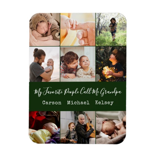 Modern Green 9 Photo Collage for Grandpa Magnet (Vertical)