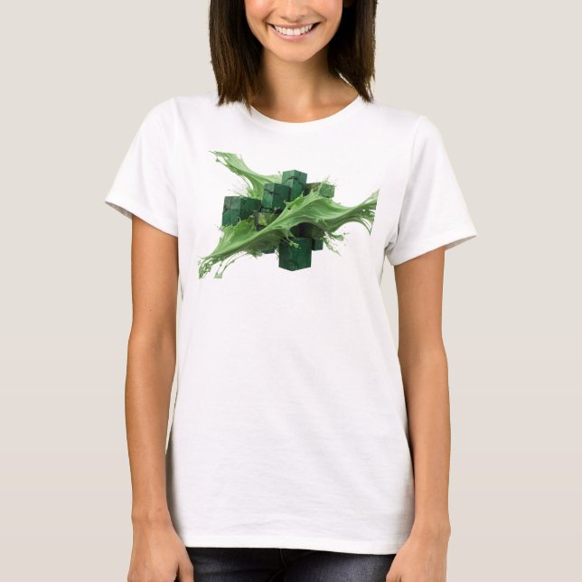 Modern Green Abstract Cubes Graphic Design T-Shirt (Front)