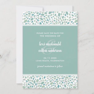 Modern Green Abstract Floral Seaside Wedding Save The Date