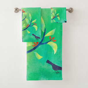 Modern Green Abstract Landscape Bath Towel Set
