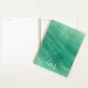 Modern Green Abstract Marble with Initials - Planner