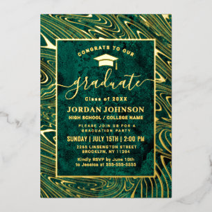 Modern Green Agate Marble Graduation Party Gold