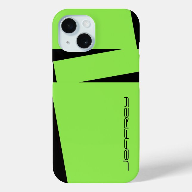 Modern Green and Black Personalized Name Case-Mate iPhone Case (Back)