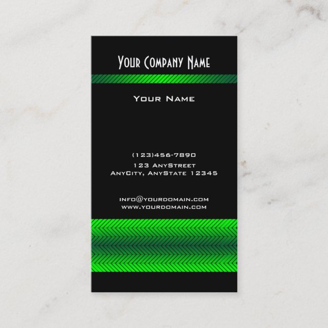 Modern Green and Black Racing Stripe Business Card (Front)