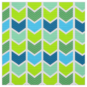 Modern Green and Blue Geometric Chevron Pattern Fabric