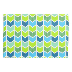 Modern Green and Blue Geometric Chevron Pattern Pillowcase