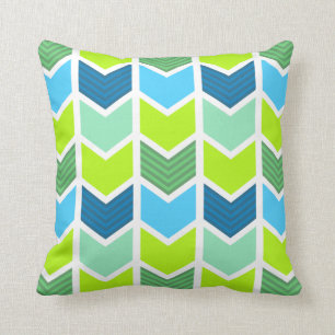 Modern Green and Blue Geometric Chevron Pattern Throw Pillow