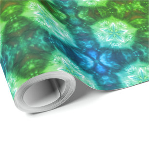 Modern Green and Blue Stars Pattern Christmas Wrapping Paper