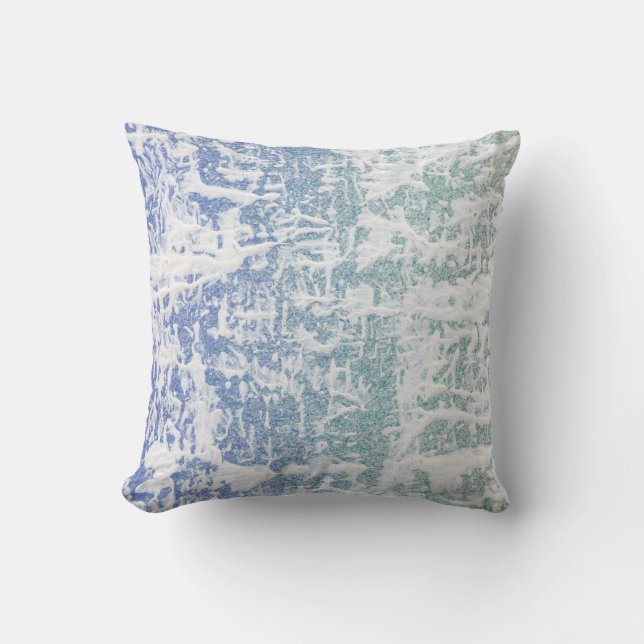Modern green and blue watercolor abstract pattern throw pillow (Front)