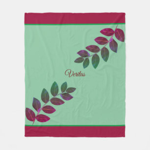 Modern Green and Burgundy Plant Leaves Fleece Blanket