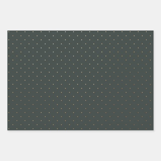 Modern Green and Faux Gold Polka Dot Christmas Wrapping Paper Sheet (Front)