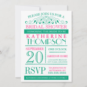 Modern Green and Fuchsia Bridal Shower Invitation