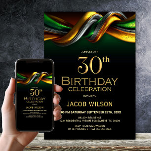 Modern Green and Gold 30th Birthday Party Invitation