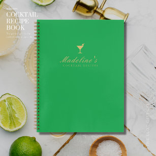 Modern Green and Gold Blank Cocktail Recipe Book
