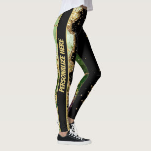 Modern Green and Gold Marbled Christmas Custom Leggings