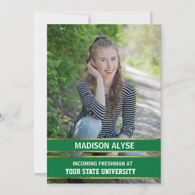 Modern Green and Gold Photo Trunk Party Invitation (Front)