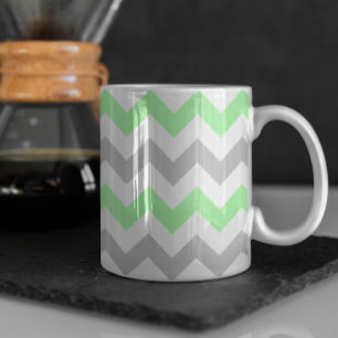 Modern Green and Grey Chevron Pattern Coffee Mug