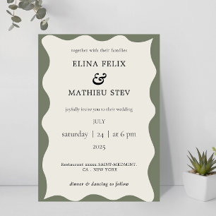 Modern Green and Ivory Scalloped Wedding Invitation