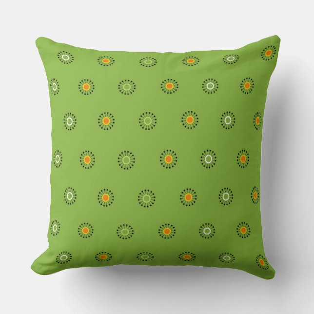 Modern Green and Orange Dandelion Pattern Throw Pillow (Front)