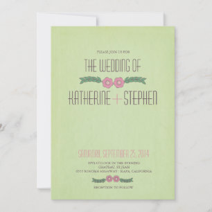 Modern green and Pink Floral wedding invitation