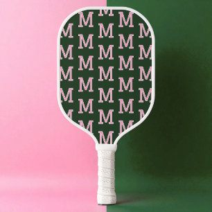 Modern Green and Pink Initial Monogram Pattern Pickleball Paddle