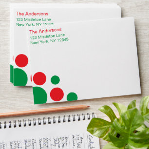 Modern Green and Red Dot Holiday Envelope