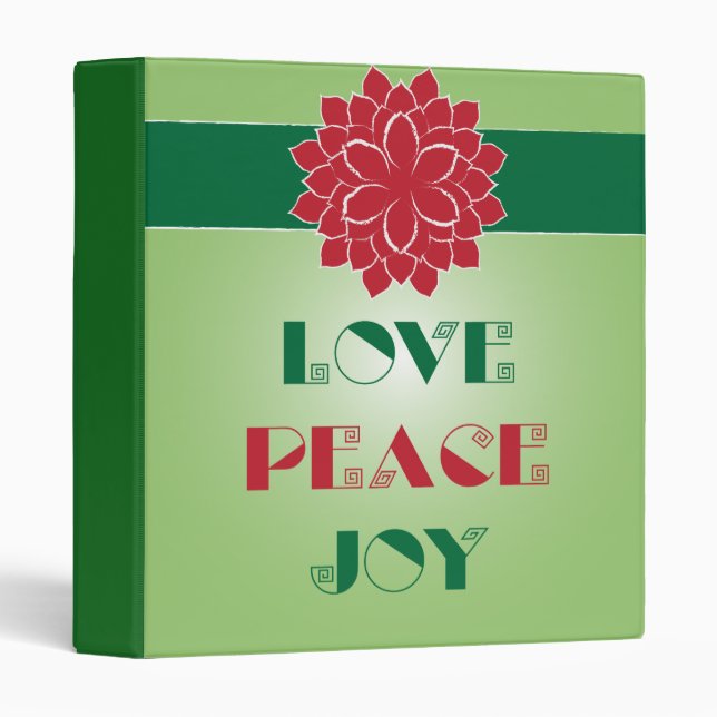 Modern Green and Red Love, Peace, Joy quote Binder (Front/Spine)