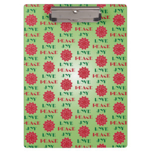 Modern Green and Red Love, Peace, Joy quote Clipboard